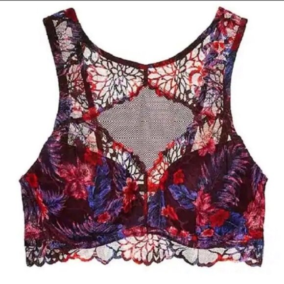 Victoria’s Secret Pink Lace Push Up Bralette Bra Red Pink Purple Size Small - Picture 2 of 13